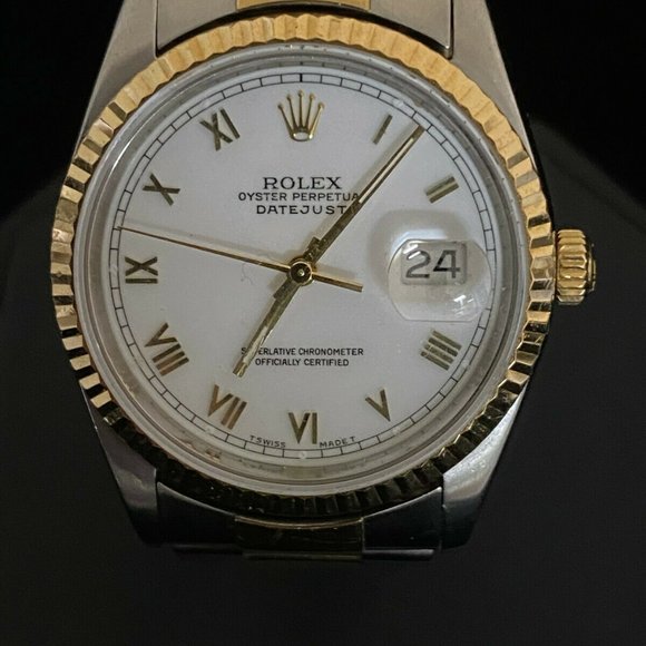 Pre-owned Rolex Men's Oyster 18K Gold Stainless Datejust White